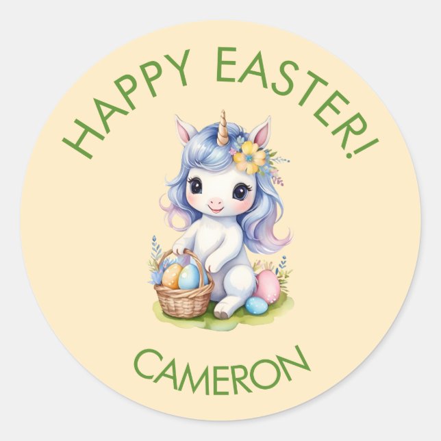 Cute Happy Easter Unicorn Customizable Sticker (Front)