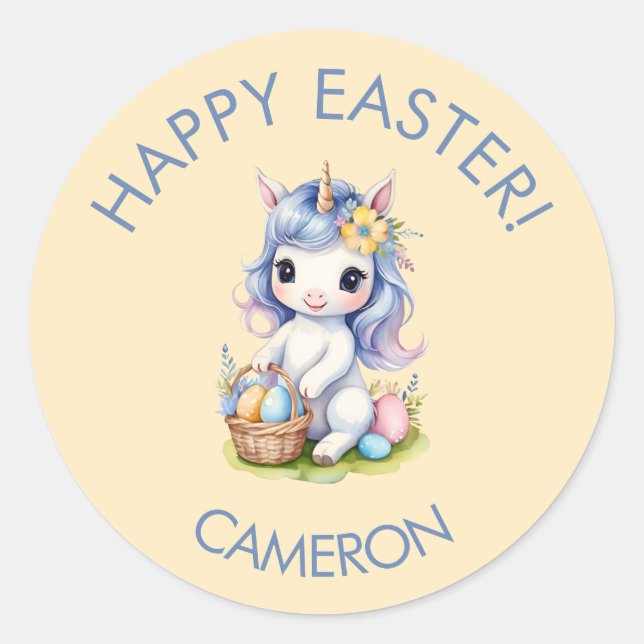 Cute Happy Easter Unicorn Customizable Sticker (Front)