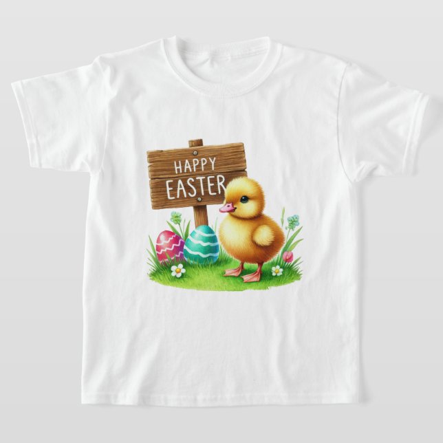 Cute Happy Easter unisex kids chick T-Shirt (Laydown)