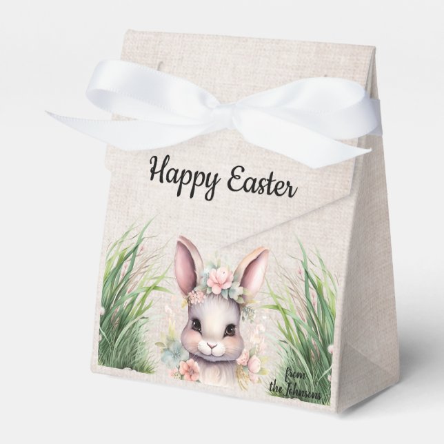 Cute Happy Easter Watercolor Bunny Favor Box (Front Side)