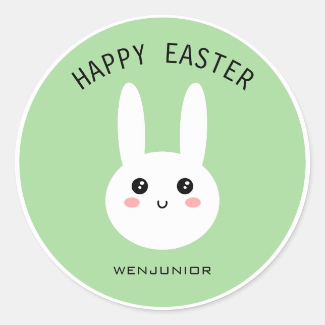 Cute Happy Easter White Bunny Business Custom Classic Round Sticker (Front)