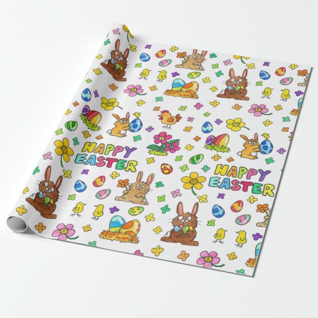 Cute Happy Easter Wrapping Paper (Unrolled)