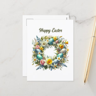 Cute Happy Easter wreath Holiday Postcard