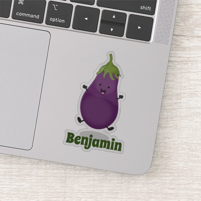 Cute happy eggplant aubergine cartoon illustration (Detail)