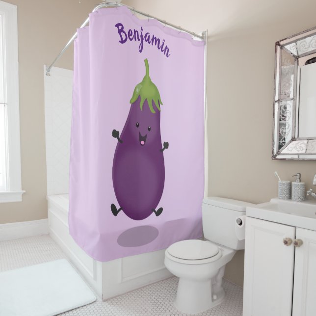 Cute happy eggplant aubergine cartoon illustration (In Situ)