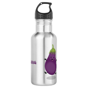 Cute happy eggplant aubergine cartoon illustration 532 ml water bottle