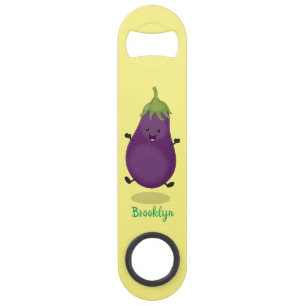 Cute happy eggplant aubergine cartoon illustration bar key
