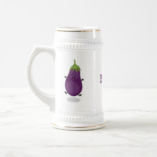 Cute happy eggplant aubergine cartoon illustration beer stein