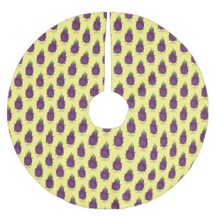 Cute happy eggplant aubergine cartoon illustration brushed polyester tree skirt