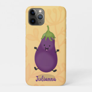 Cute happy eggplant aubergine cartoon illustration iPhone 11 pro case