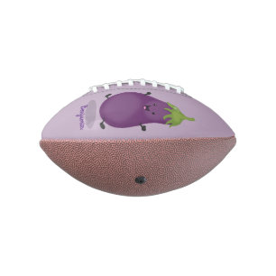 Cute happy eggplant aubergine cartoon illustration football