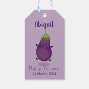 Cute happy eggplant aubergine cartoon illustration gift tags
