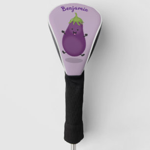 Cute happy eggplant aubergine cartoon illustration golf head cover