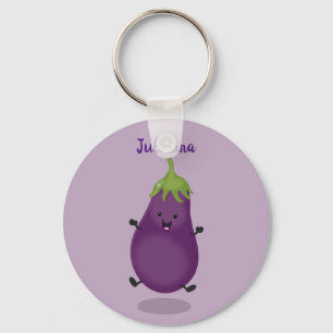 Cute happy eggplant aubergine cartoon illustration keychain
