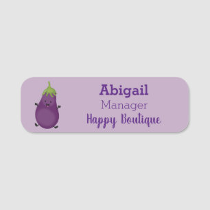 Cute happy eggplant aubergine cartoon illustration name tag