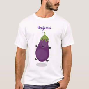 Cute happy eggplant aubergine cartoon illustration T-Shirt