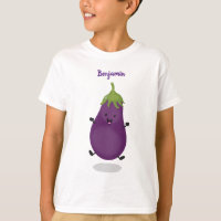 Cute happy eggplant aubergine cartoon illustration