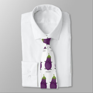 Cute happy eggplant aubergine cartoon illustration tie