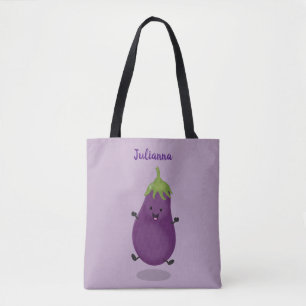 Cute happy eggplant aubergine cartoon illustration tote bag