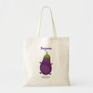 Cute happy eggplant aubergine cartoon illustration tote bag