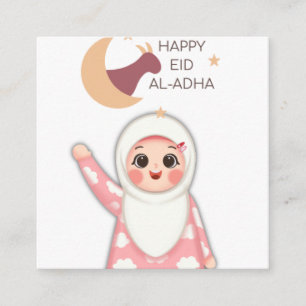 Cute Happy Eid Al-Adha Muslim Girl Round Sticker Square Business Card