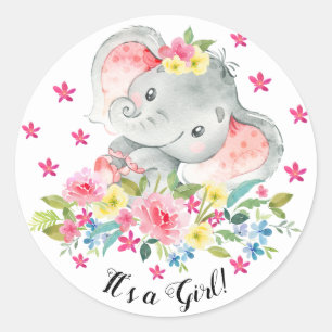 Cute Happy Elephant It' a Girl Favour Sticker