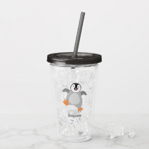 Cute happy emperor penguin chick cartoon acrylic tumbler