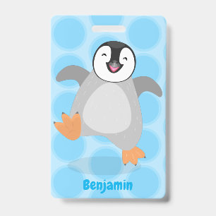 Cute happy emperor penguin chick cartoon badge