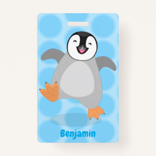 Cute happy emperor penguin chick cartoon badge