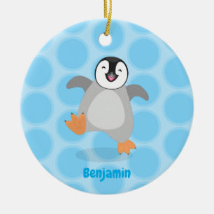 Cute happy emperor penguin chick cartoon ceramic ornament