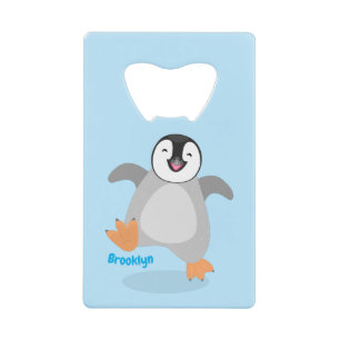 Cute happy emperor penguin chick cartoon credit card bottle opener