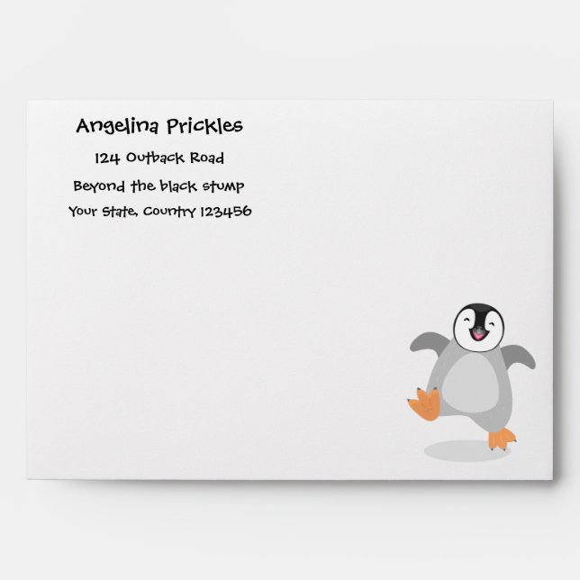 Cute happy emperor penguin chick cartoon envelope (Front)