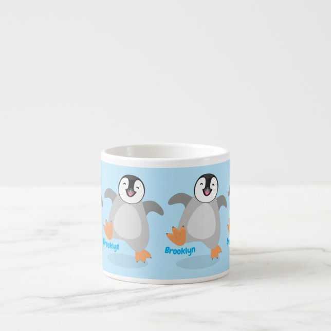 Cute happy emperor penguin chick cartoon espresso cup (Front)