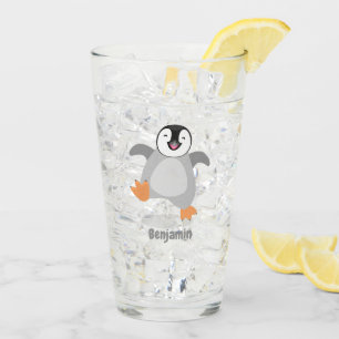 Cute happy emperor penguin chick cartoon glass