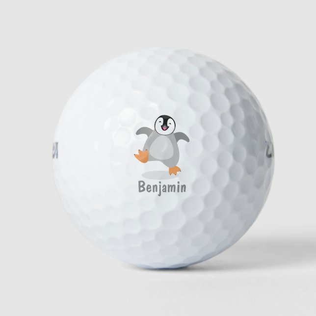 Cute happy emperor penguin chick cartoon golf balls (Front)
