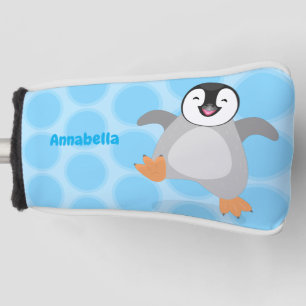 Cute happy emperor penguin chick cartoon golf head cover