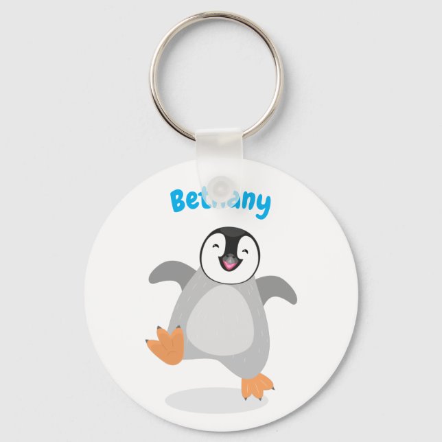 Cute happy emperor penguin chick cartoon keychain (Front)