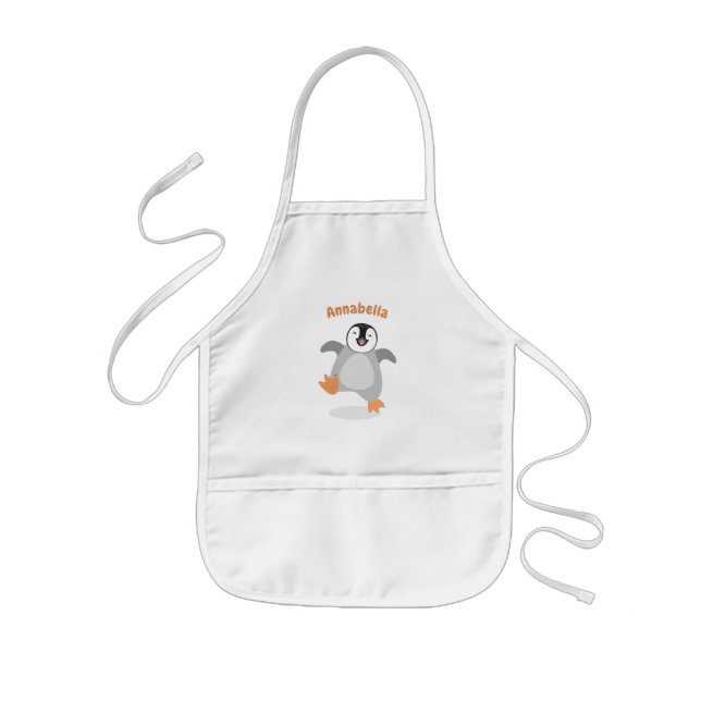 Cute happy emperor penguin chick cartoon kids apron (Front)