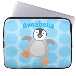 Cute happy emperor penguin chick cartoon laptop sleeve