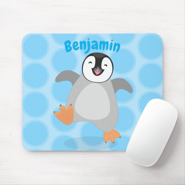 Cute happy emperor penguin chick cartoon mouse pad (With Mouse)