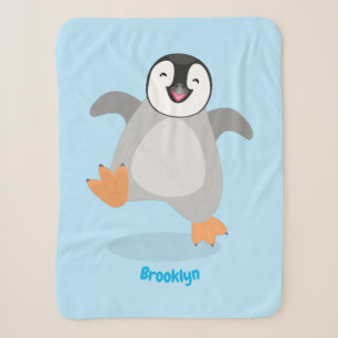 Cute happy emperor penguin chick cartoon  sherpa blanket