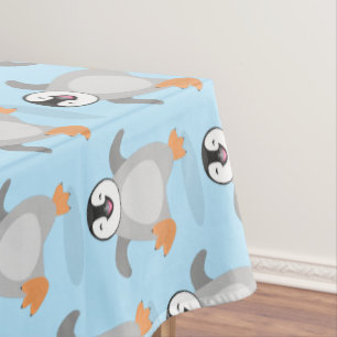 Cute happy emperor penguin chick cartoon tablecloth
