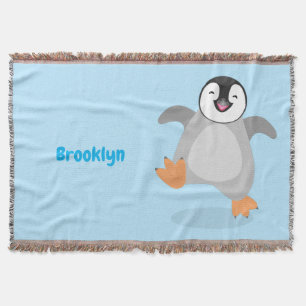 Cute happy emperor penguin chick cartoon throw blanket