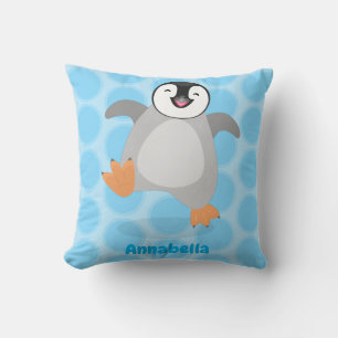 Cute happy emperor penguin chick cartoon throw pillow