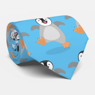 Cute happy emperor penguin chick cartoon tie