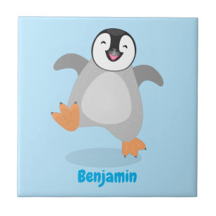 Cute happy emperor penguin chick cartoon tile