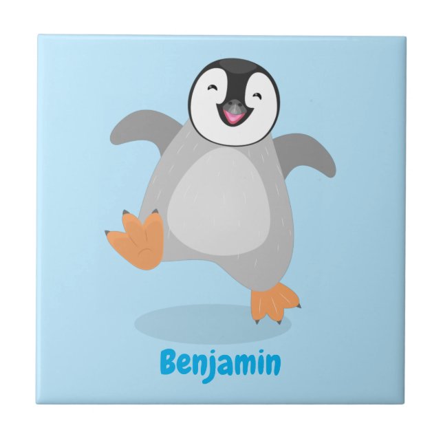 Cute happy emperor penguin chick cartoon tile (Front)