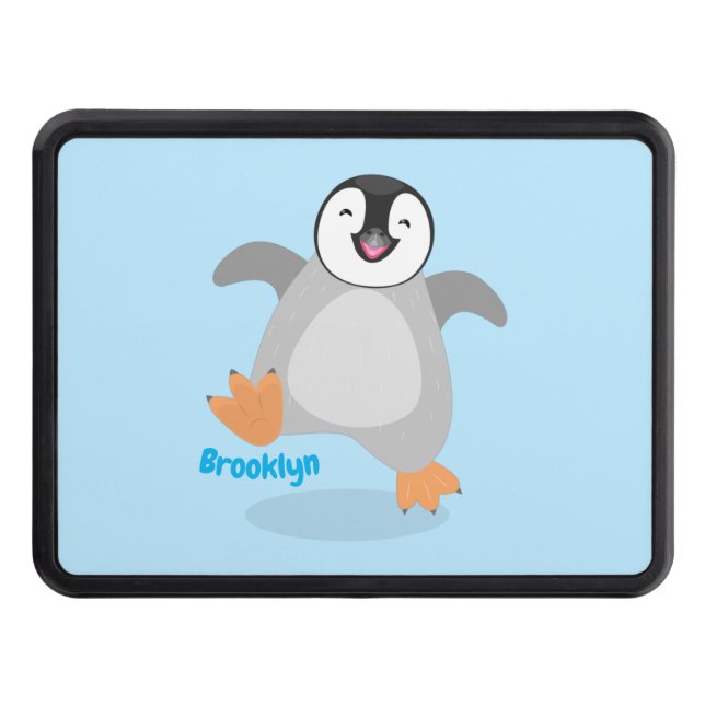 Cute happy emperor penguin chick cartoon trailer hitch cover (Front)