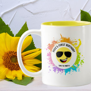 Cute Happy Face,Aviator Glasses,Fun Cool Birthday Two-Tone Coffee Mug