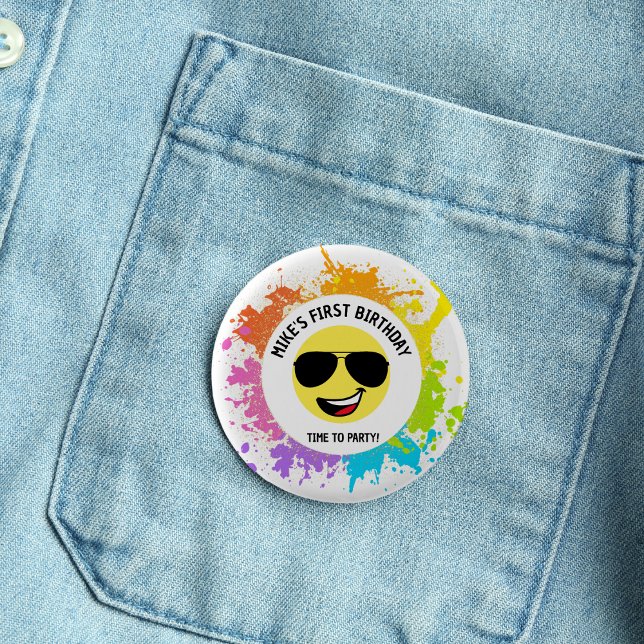 Cute Happy Face,Aviator Glasses,Fun First Birthday 1 Inch Round Button (Creator Uploaded)
